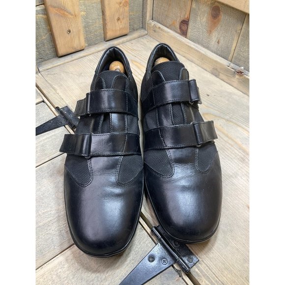 US10 EU43 Geox Respira Mens Leather Black Sneakers Hook and Eye Casual Shoes - Picture 3 of 9